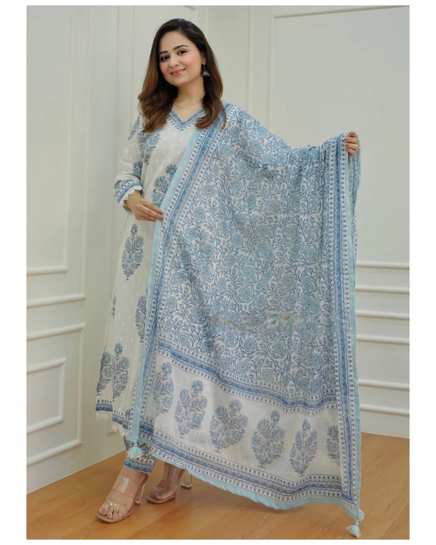 BLUE AND WHITE AFGHANI SUIT