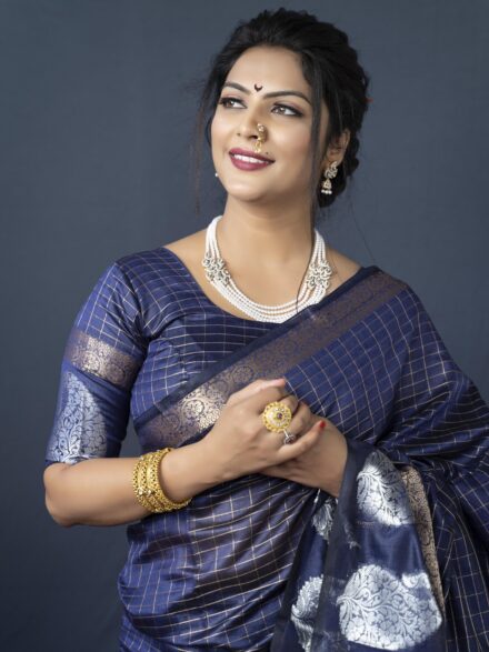 NAVY BLUE LINEN WEAVING SILK SAREE