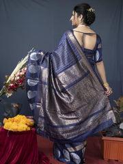 NAVY BLUE LINEN WEAVING SILK SAREE