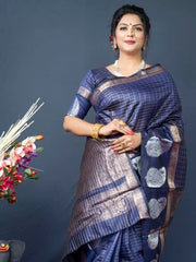 NAVY BLUE LINEN WEAVING SILK SAREE