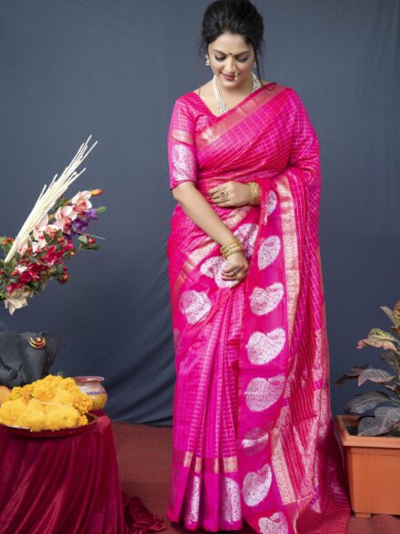 RANI PINK LINEN WEAVING SILK SAREE