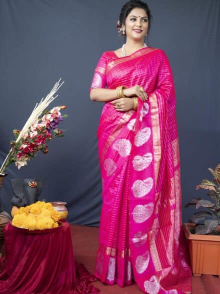 RANI PINK LINEN WEAVING SILK SAREE