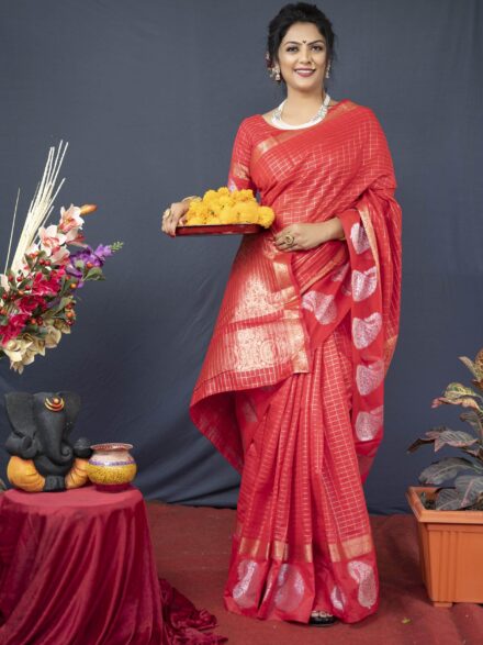 RED LINEN WEAVING SILK SAREE