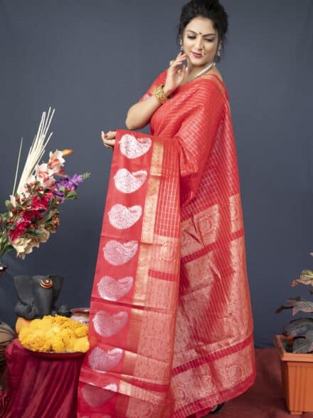 RED LINEN WEAVING SILK SAREE