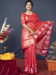 RED LINEN WEAVING SILK SAREE