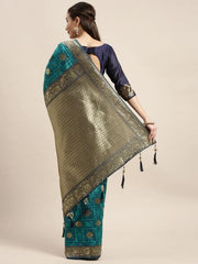 TURQUOISE GREEN JACQUARD SAREE