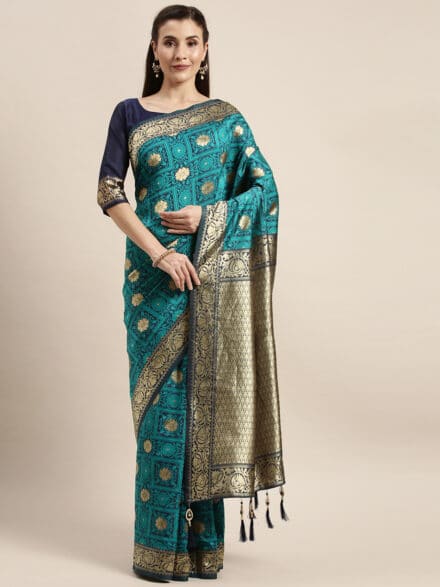 TURQUOISE GREEN JACQUARD SAREE