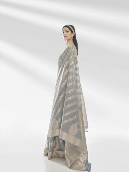 GREY PURE ORGANZA SAREE