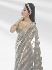 GREY PURE ORGANZA SAREE