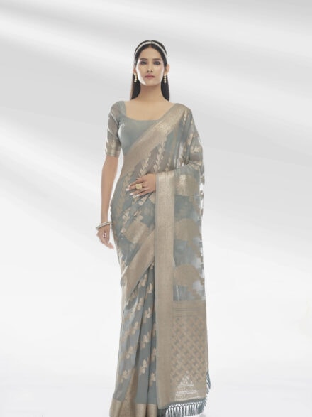 GREY PURE ORGANZA SAREE