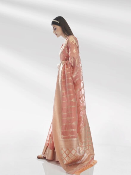 PEACH PURE ORGANZA SAREE