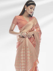 PEACH PURE ORGANZA SAREE