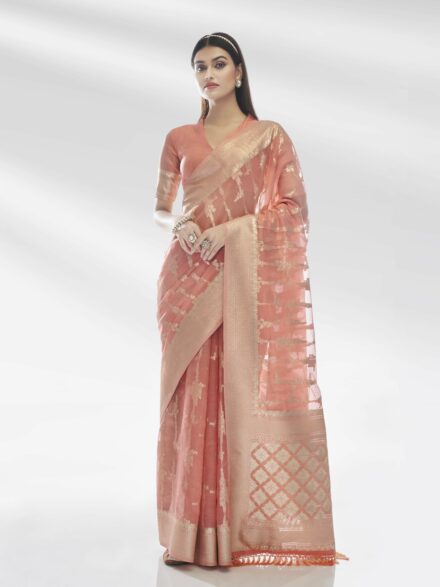 PEACH PURE ORGANZA SAREE