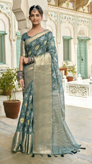 SEA GREEN DESIGNER COTTON SAREE