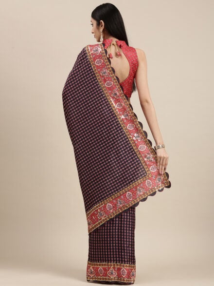 RED DIGITAL PRINTED WITH SEQUENCE WORK DOLA SILK SAREE