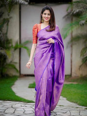 PURPLE BANARASI SOFT SILK SAREE