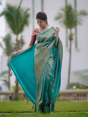 BLUE BANARASI SOFT SILK SAREE