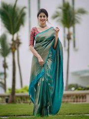 BLUE BANARASI SOFT SILK SAREE