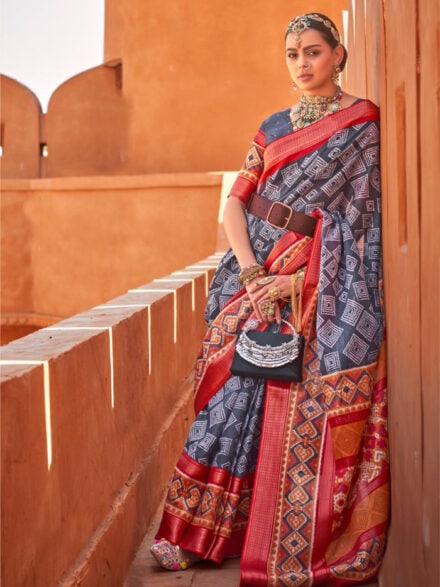 BLUE EMBROIDERED COTTON SILK SAREE