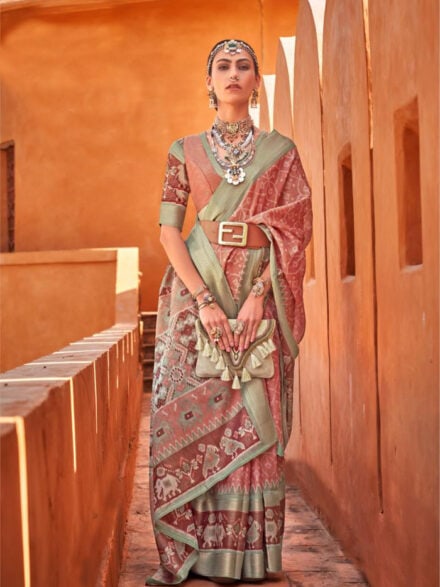 MULTICOLOURED EMBROIDERED COTTON SILK SAREE