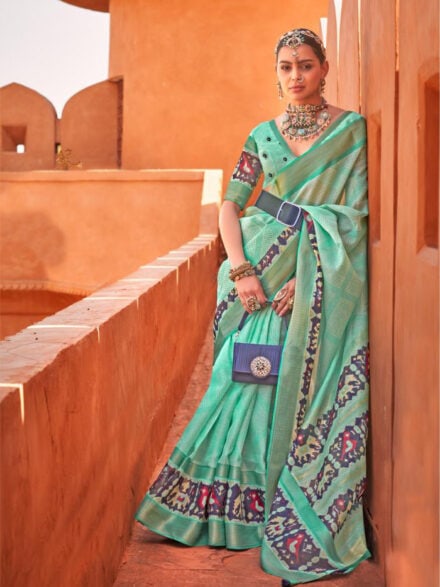 MINT GREEN EMBROIDERED COTTON SILK SAREE