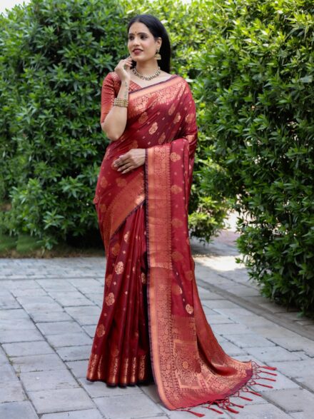 MAROON WEAVING WORK SOFT SILK SAREE