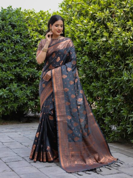 DARK GREY WEAVING WORK SOFT SILK SAREE