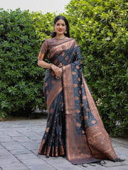 DARK GREY WEAVING WORK SOFT SILK SAREE