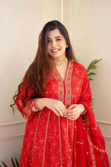 MEERA RED VOLUMINOUS ANARKALI SUIT SET