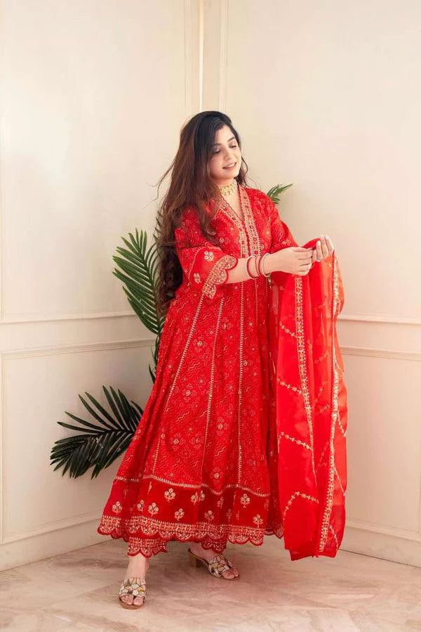 MEERA RED VOLUMINOUS ANARKALI SUIT SET