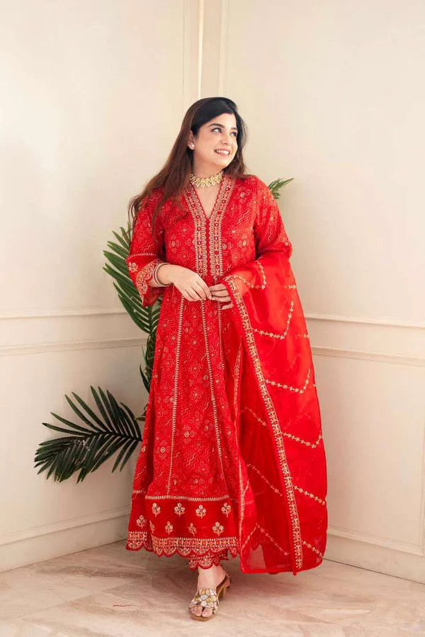 MEERA RED VOLUMINOUS ANARKALI SUIT SET