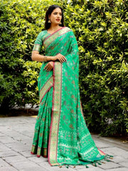 GREEN ZARI WEAVING WORK SILK SAREE