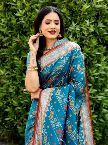 BLUE ZARI WEAVING WORK SILK SAREE