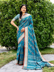 BLUE ZARI WEAVING WORK SILK SAREE