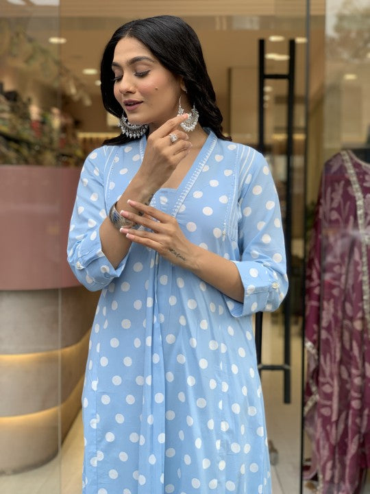 BLUE POLKA DRESS