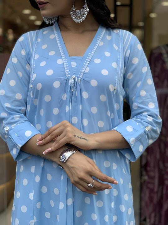 BLUE POLKA DRESS