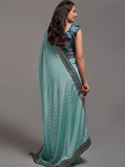 SKY BLUE ZARI EMBROIDERED CHINON SAREE