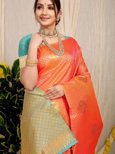 ORANGE JACQUARD WORK BANARASI SILK SAREE