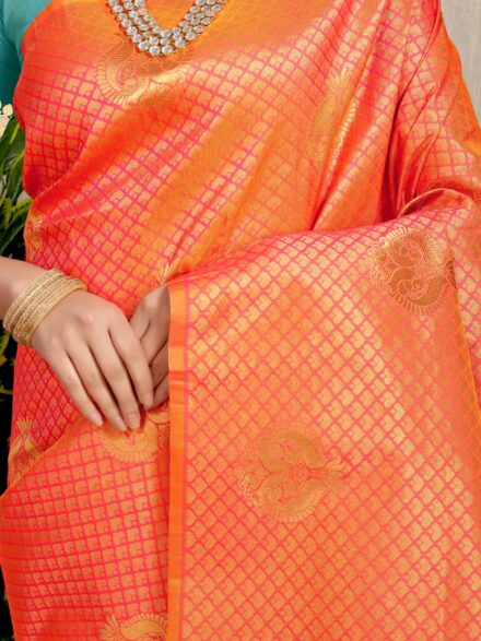 ORANGE JACQUARD WORK BANARASI SILK SAREE