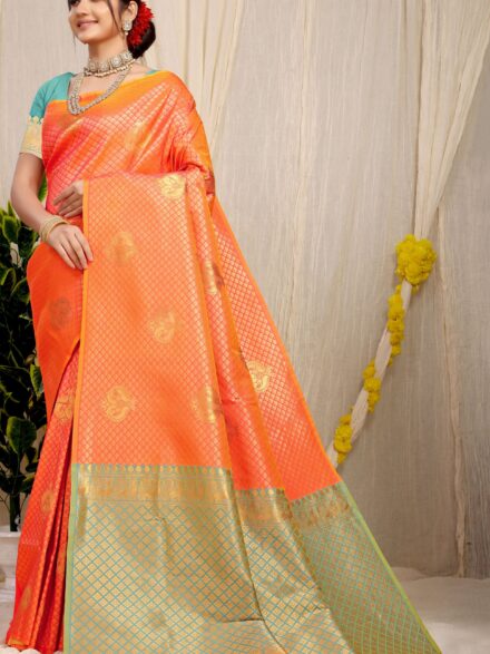 ORANGE JACQUARD WORK BANARASI SILK SAREE