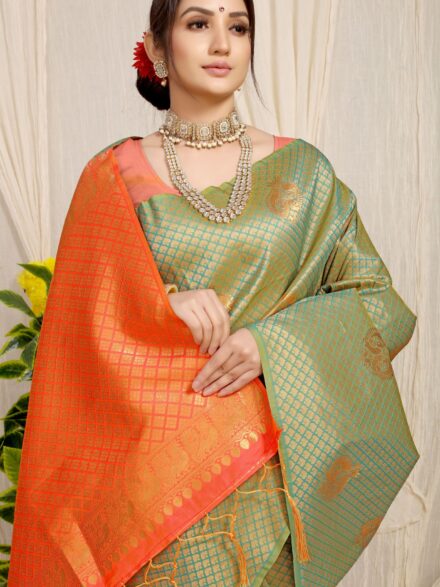 PISTA GREEN JACQUARD WORK BANARASI SILK SAREE