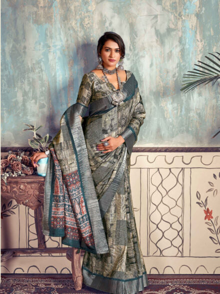 MULTICOLOURED PRINTED GOTHA SILK SAREE