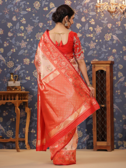 RED HAND EMBROIDERED BANARASI SILK SAREE