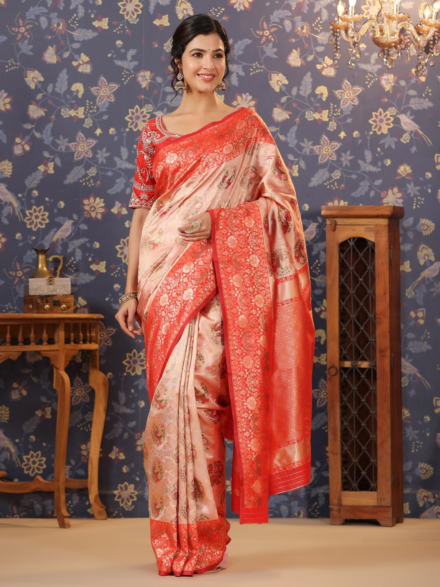 RED HAND EMBROIDERED BANARASI SILK SAREE