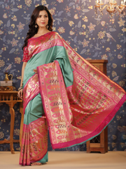 MINT GREEN HAND EMBROIDERED BANARASI SILK SAREE