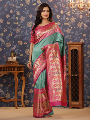 MINT GREEN HAND EMBROIDERED BANARASI SILK SAREE