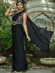 BLACK SEQUINS CODING WORK READY TO WEAR SILK SAREE