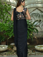 BLACK SEQUINS CODING WORK READY TO WEAR SILK SAREE