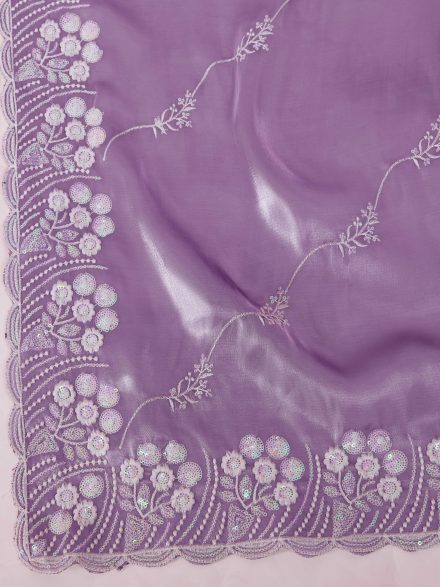 LAVENDER HAND EMBROIDERED PARTY WEAR SAREE