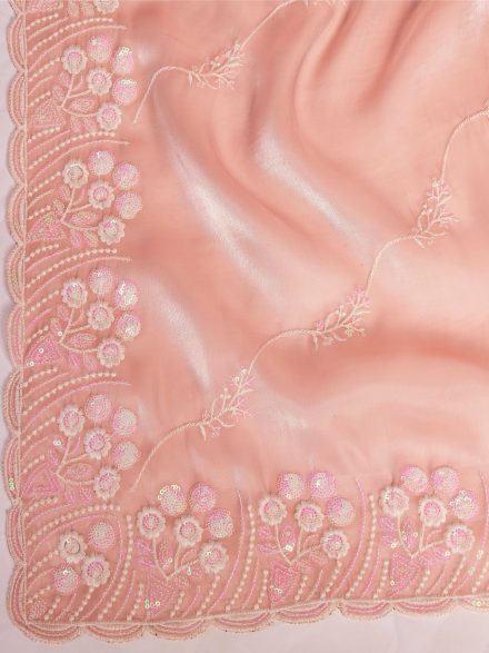 PEACH HAND EMBROIDERED PARTY WEAR SAREE